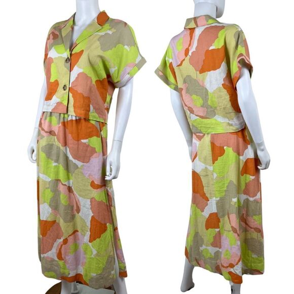 EVERY Dresses & Skirts - EVERY Womens Size XS Linen Cotton Floral Maxi Skirt Boxy Top Two Piece Set Art